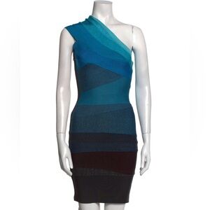 Herve Leger Blue Gradient One Shoulder Dress